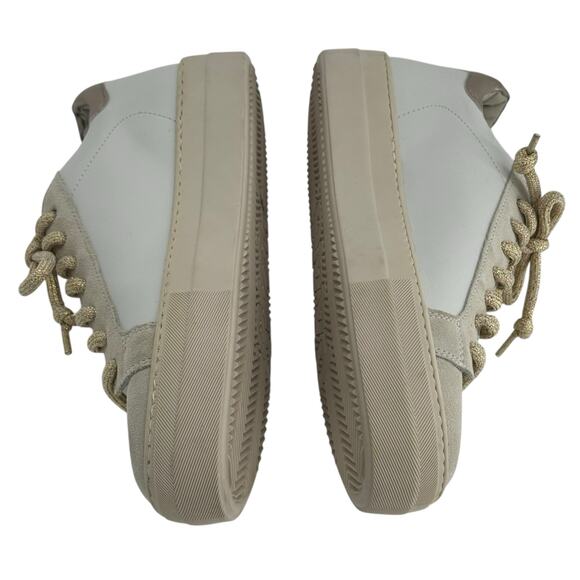 P448 White Gold Glitter Laces Platform Thea Sneakers Womens 37 EU - Picture 7 of 13